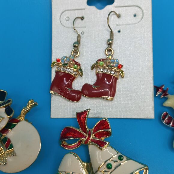 Vintage LOT: JEWELRY Snowman Bell Reindeer Brooches Earrings XMAS is Coming! - Picture 7 of 9